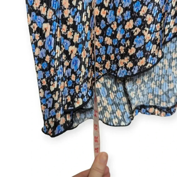 Saylor Ditsy Floral Midi Dress Blue Deep V-Neck High Slit Long Sleeves - Picture 9 of 14